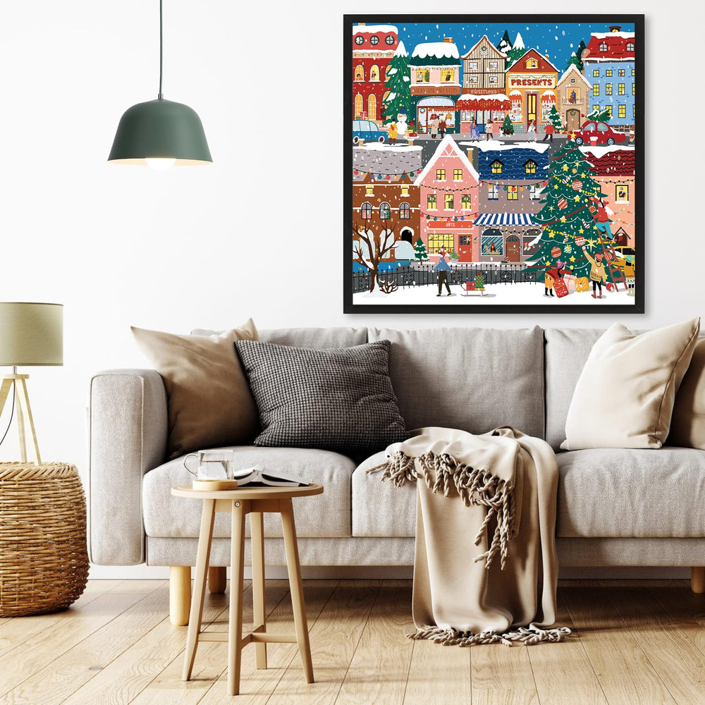 Naturelish winter town lights image for cozy holiday ambience in the puzzle.