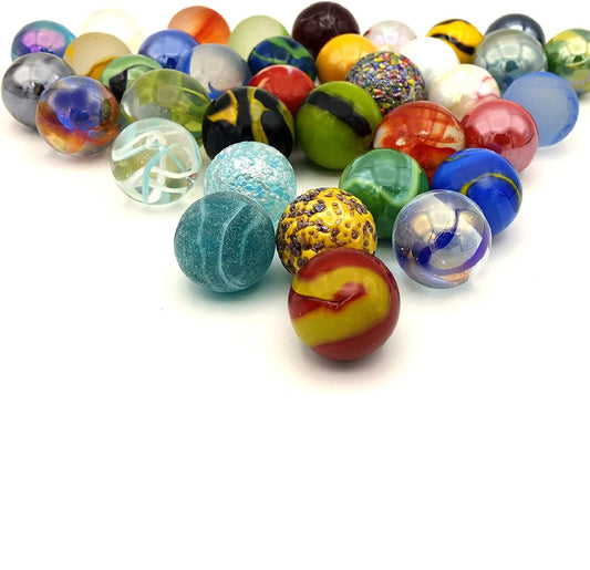 Naturesroom glass shooter marbles for kids' play and skill games.