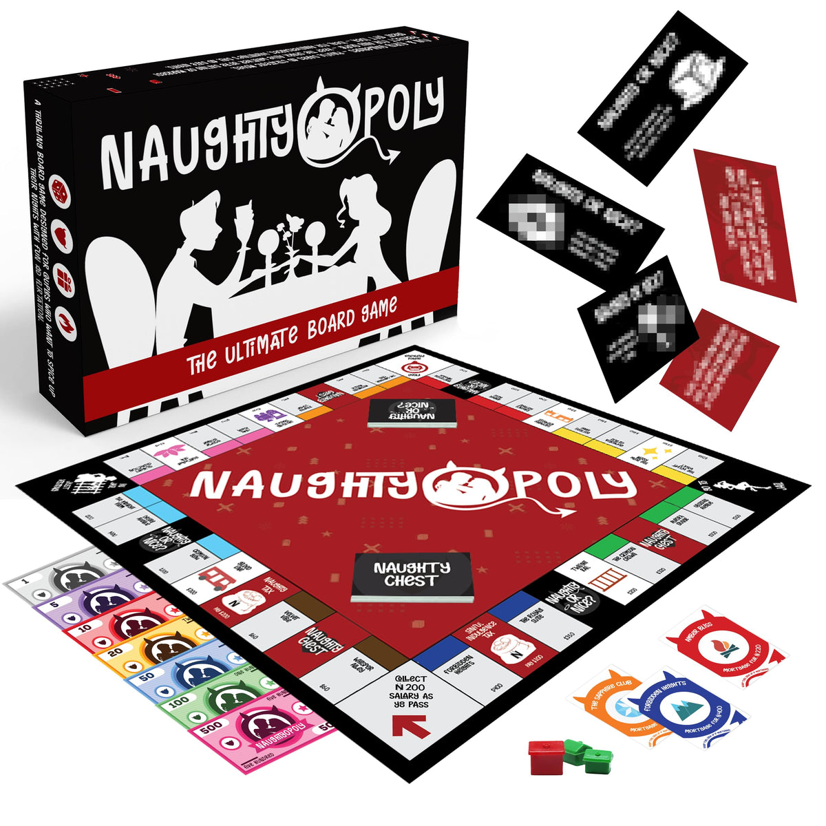 Naughtyopoly by Naughty Tower: close-up of the game box setup for date night.