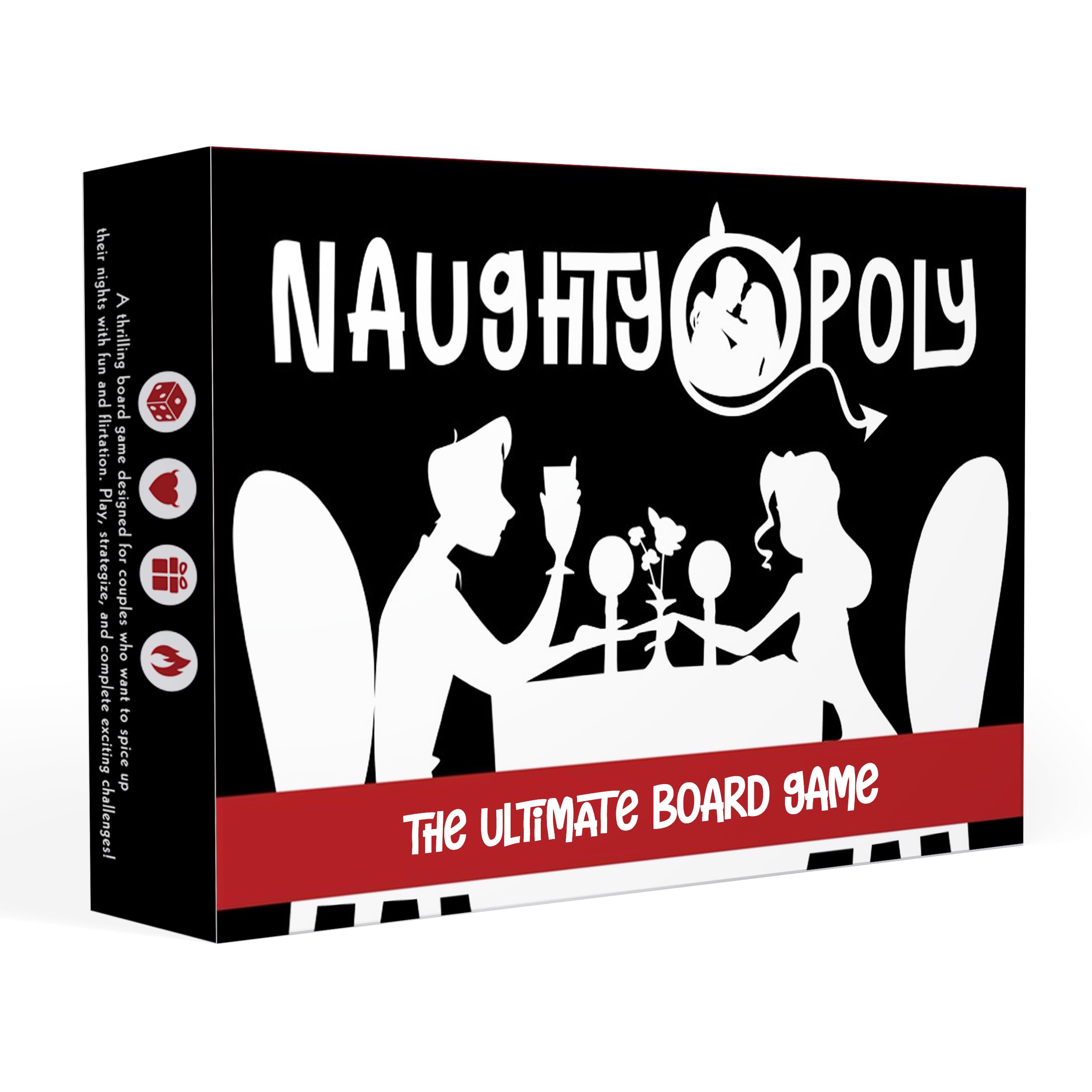Naughtyopoly packaging open to reveal prompts and challenges for play.