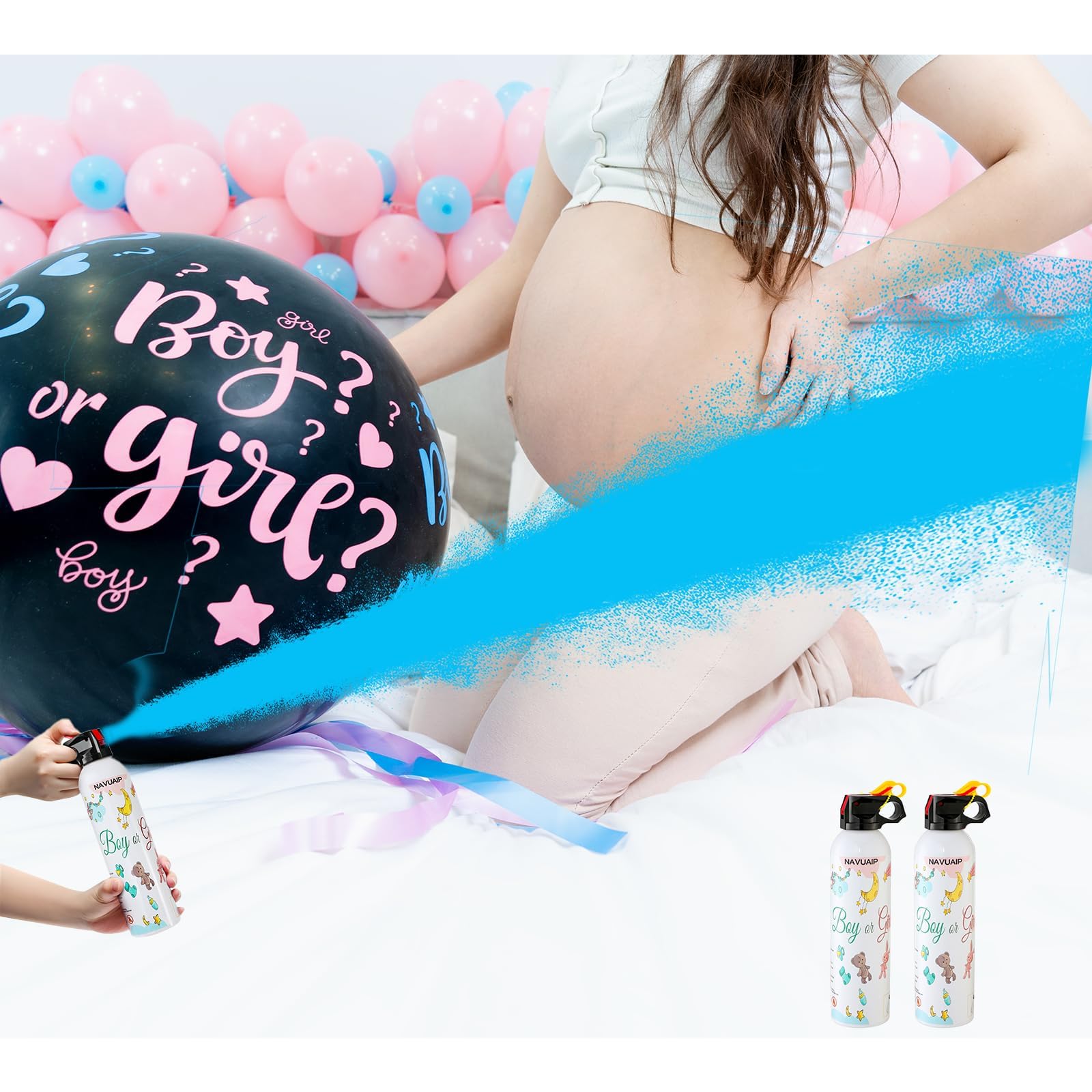 Navuaip boy gender reveal party scene using blue smoke