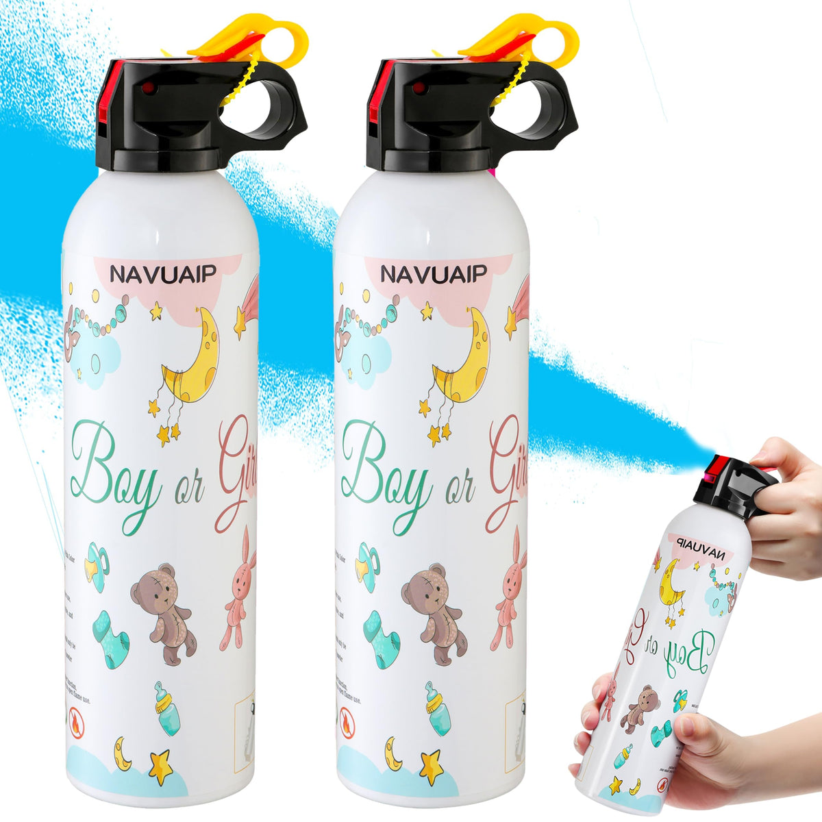 Navuaip large gender reveal extinguisher with blue smoke for boy announcements, eco-friendly