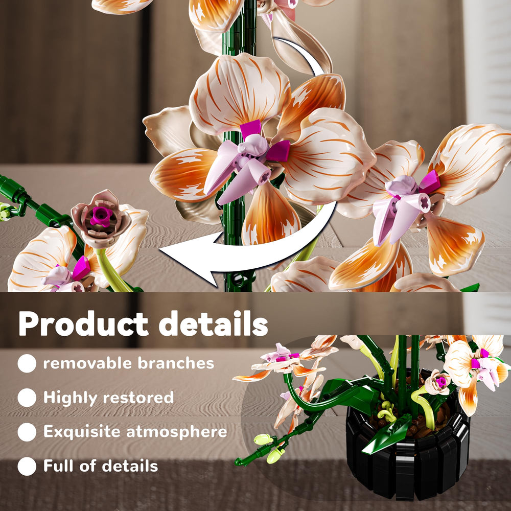 Nayihoop Orchid Building Set uses 866+ bricks for sturdy, intricate blooms