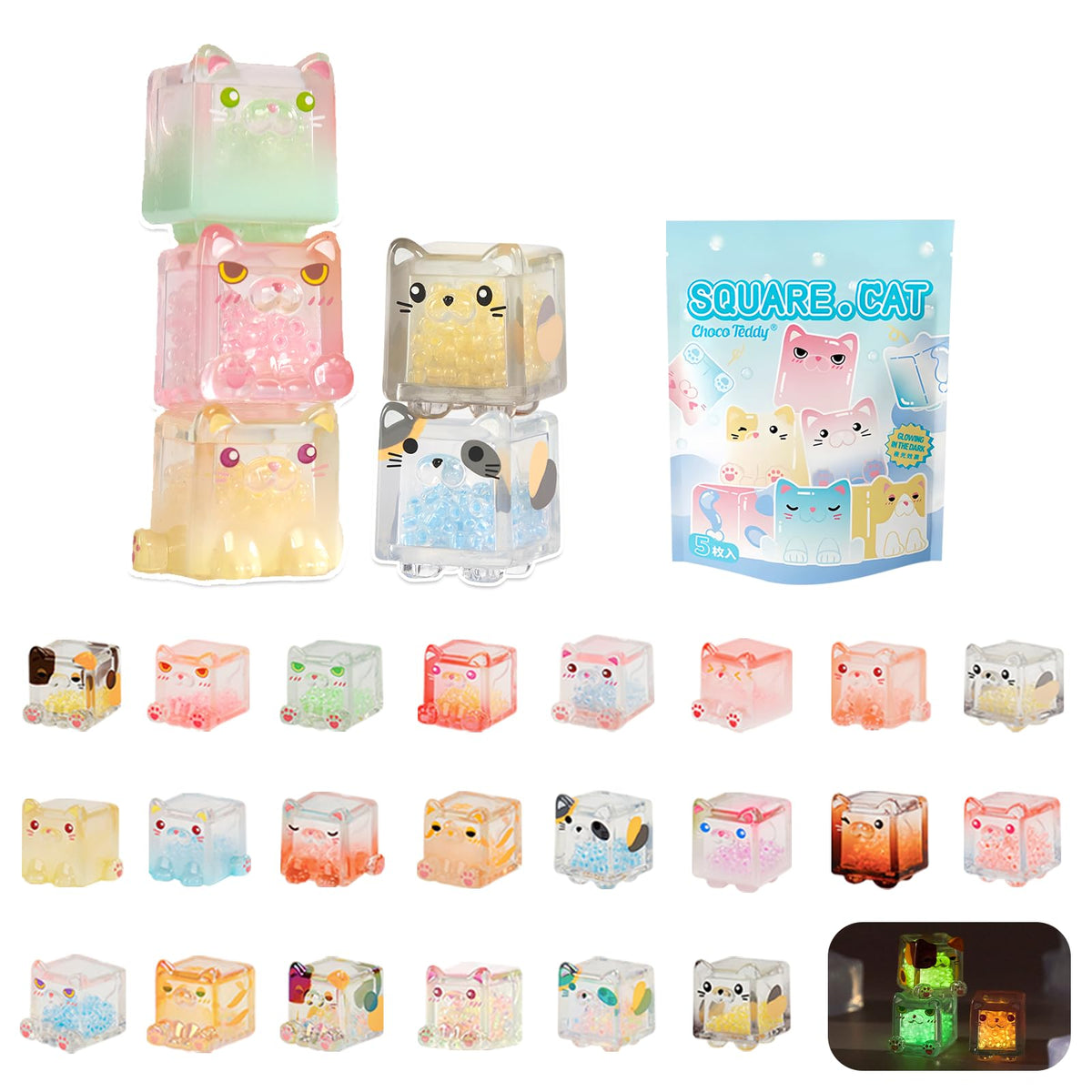 NBBRDDN glow-in-the-dark square cat figures brighten shelves at night