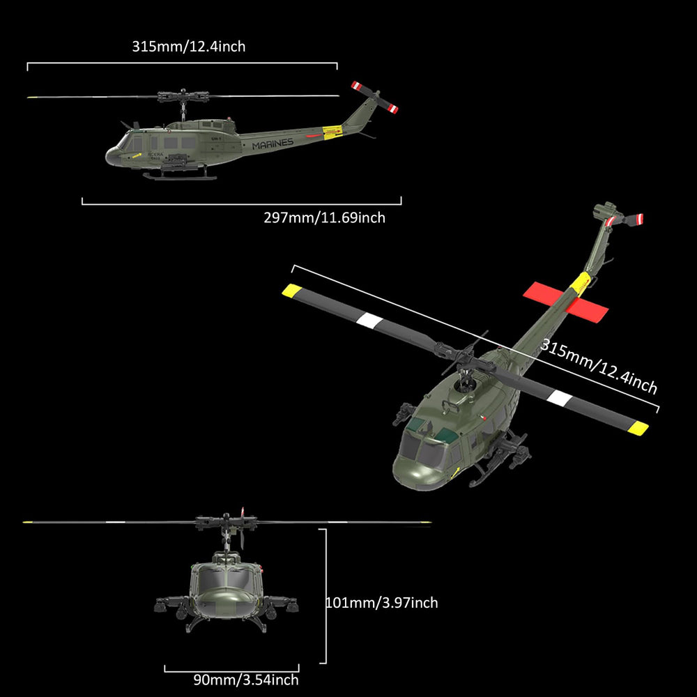 NBJIALIN RC Era C032 Huey side view highlighting compact 1/48 scale.