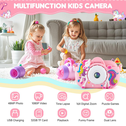 NBKLS Kids Camera back view highlights compact size for travel and storage.