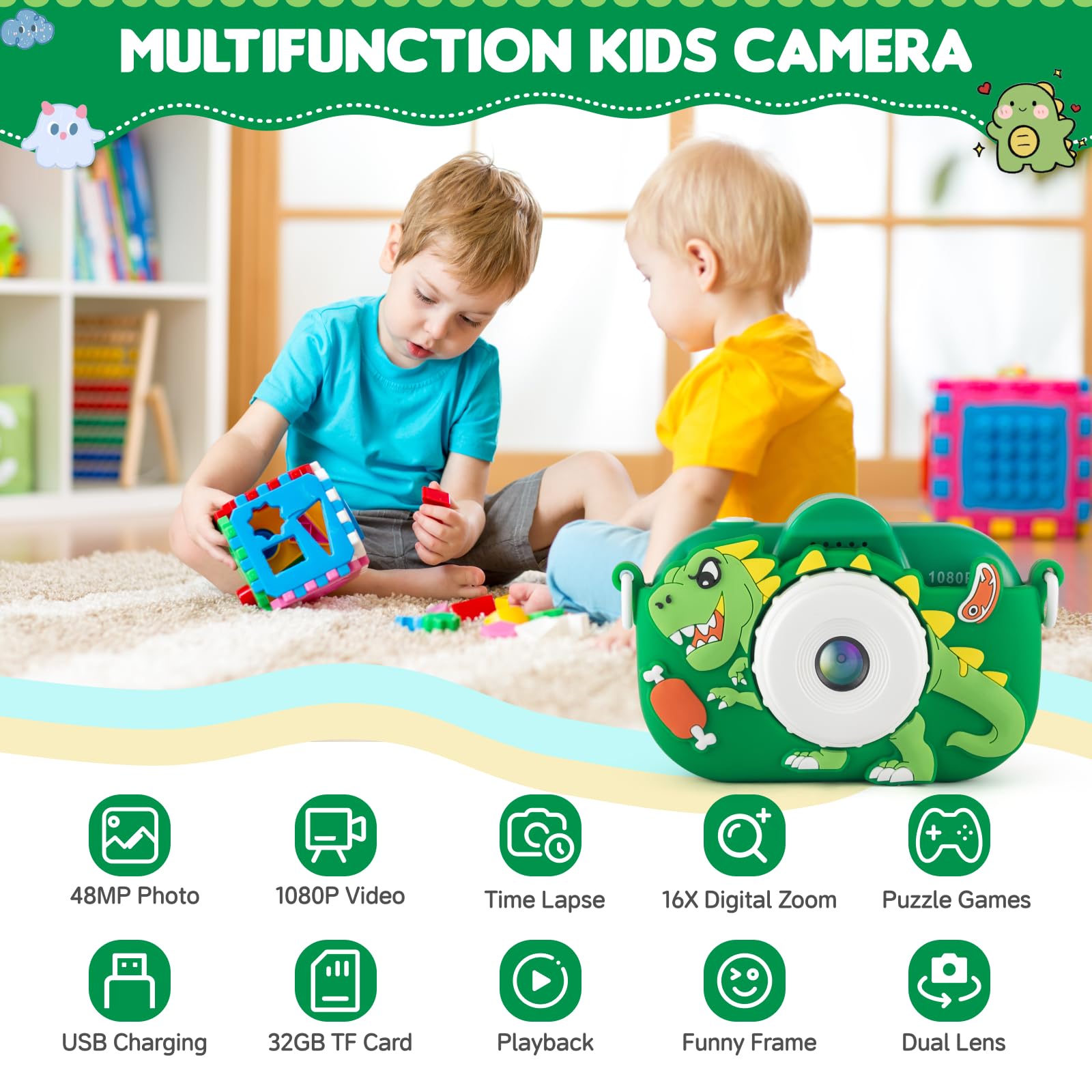 NBKLS kids camera selfie mode for easy self-portraits.