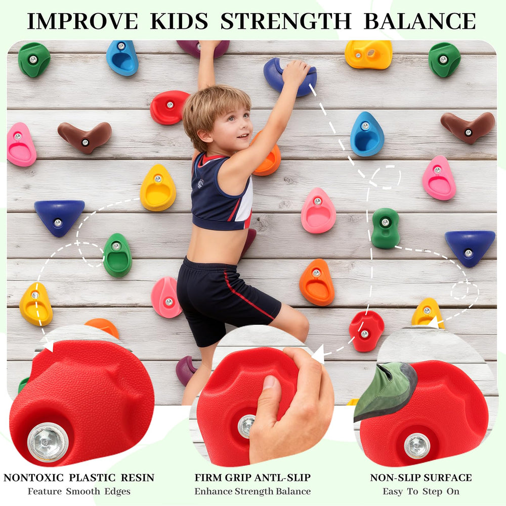 NEATATOU rock wall holds with hardware enable quick, secure installation on wooden panels.
