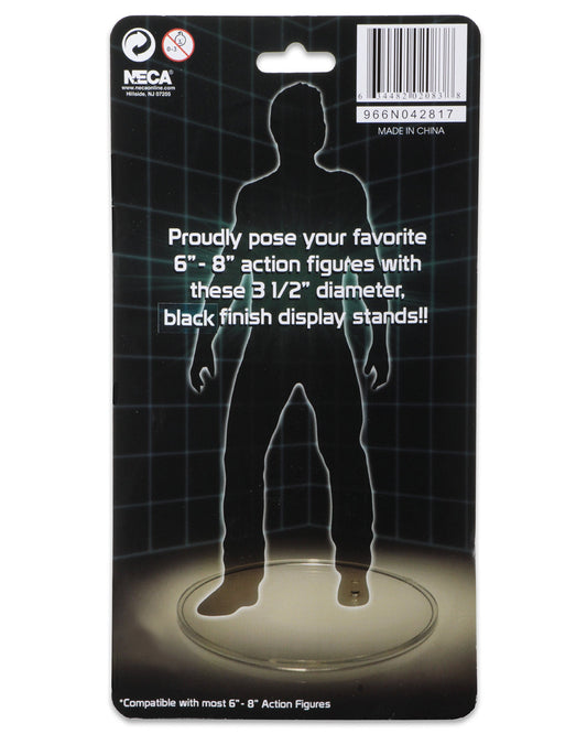 NECA black display stand, side view, ideal for organized shelf displays.