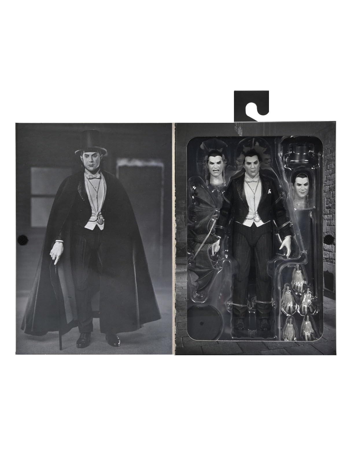 NECA Dracula accessories set includes top hat, cane, bat, and stand