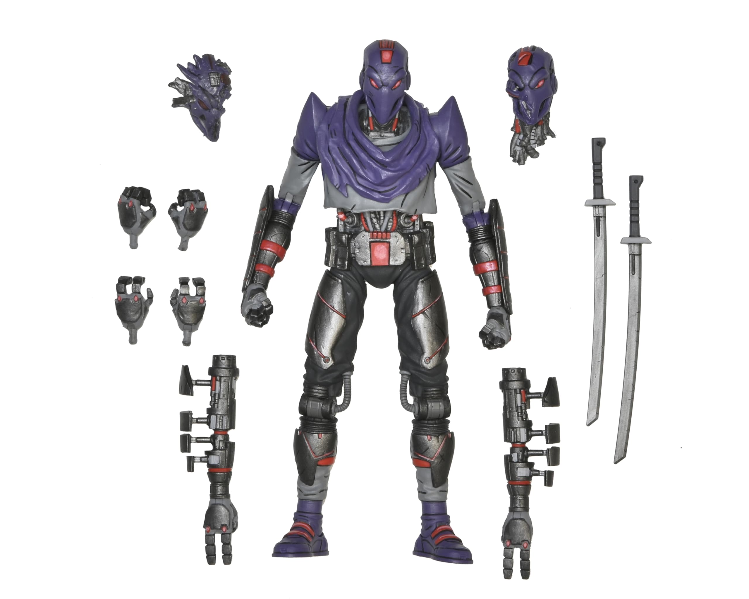 NECA TMNT Last Ronin Foot Bot front view highlights authentic comic details for shelf display.