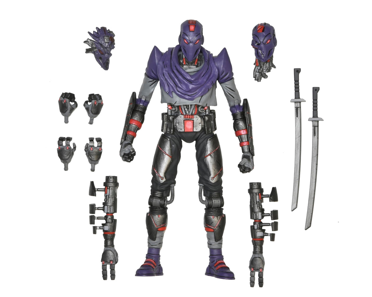 NECA TMNT Last Ronin Foot Bot front view highlights authentic comic details for shelf display.