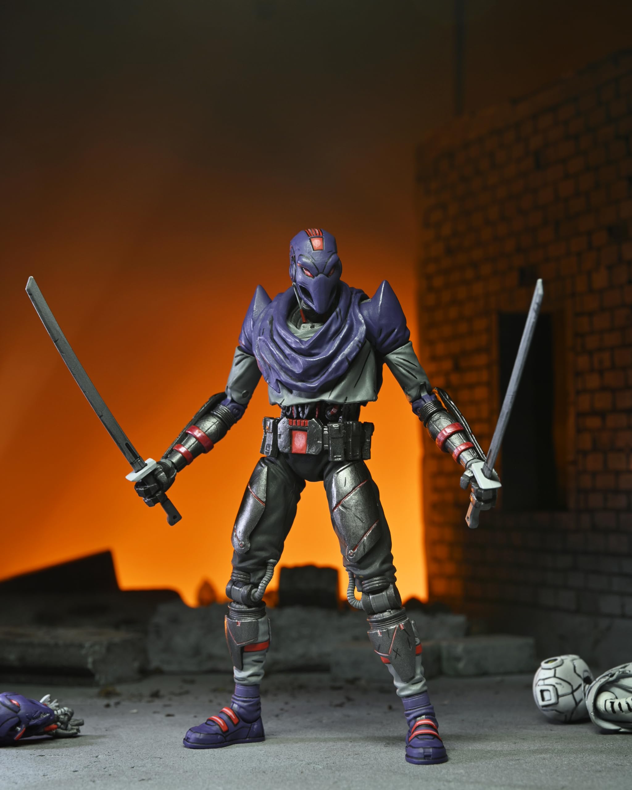 NECA TMNT Last Ronin Foot Bot interchangeable heads and hands for varied looks.