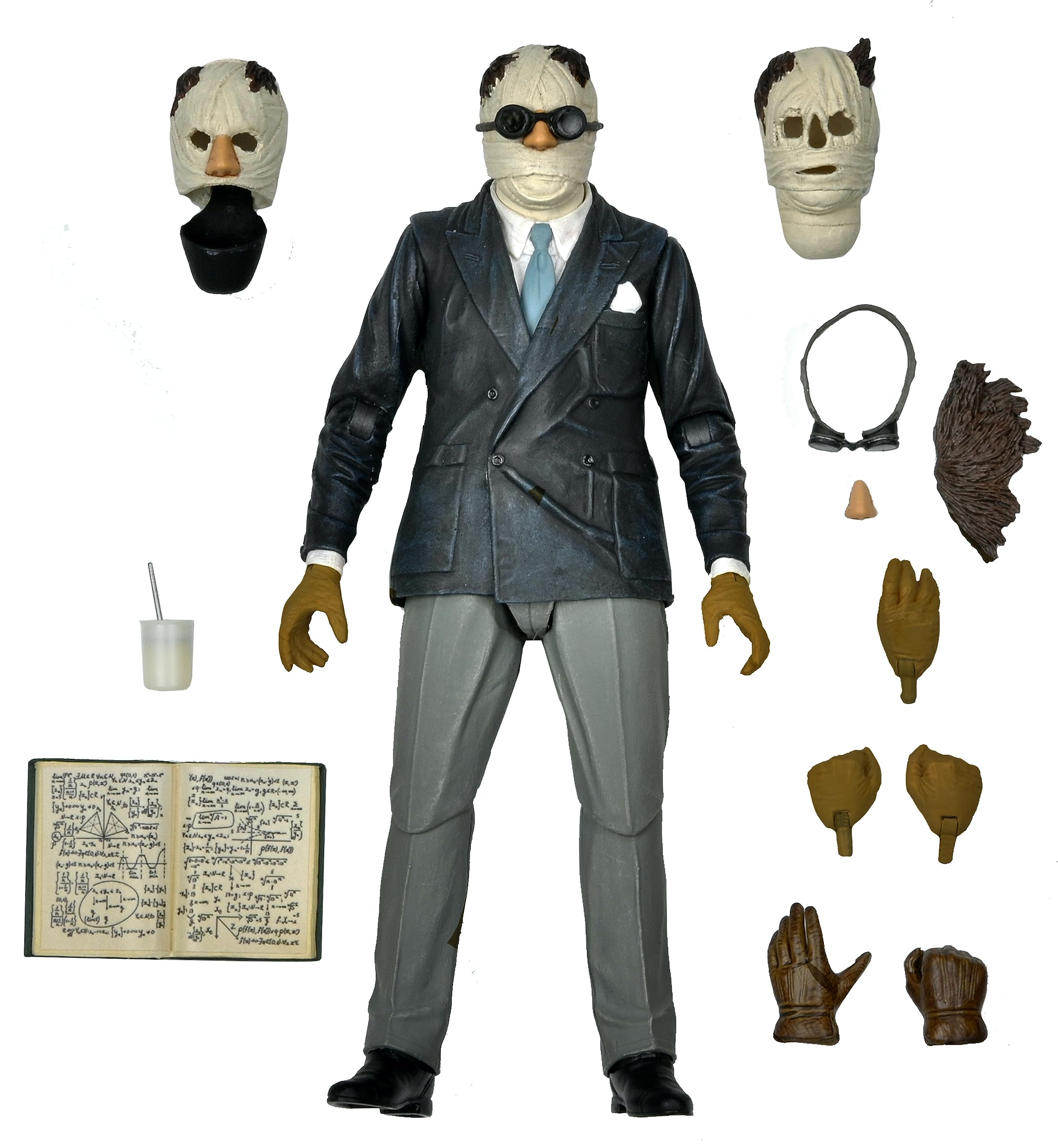 NECA Invisible Man Ultimate head swap for wrapped and uncovered display options.
