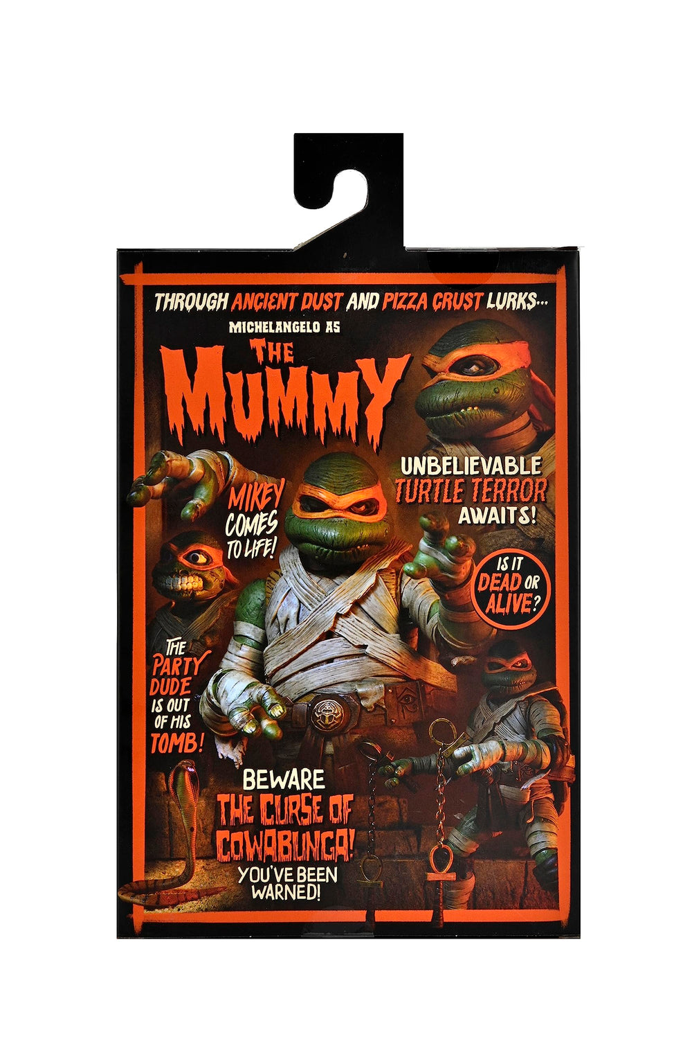 NECA Michelangelo as The Mummy with ankh nunchuks in an action pose.