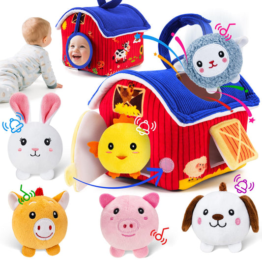 NECTAR BABY barn toy on a soft surface showing the full farm set for early exploration