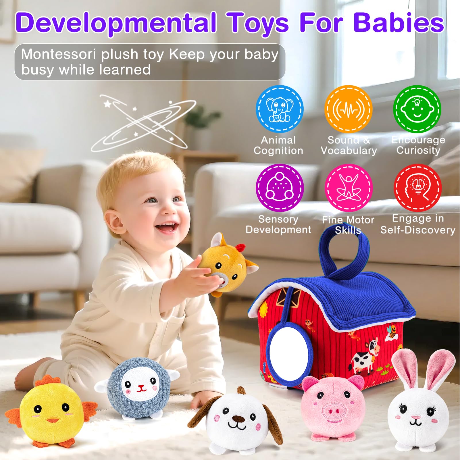 NECTAR BABY cow plush encourages exploration of shapes and textures in a cozy scene