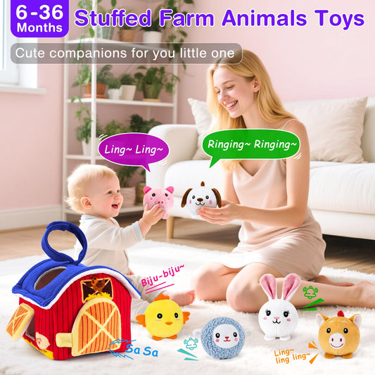NECTAR BABY dog plush from the barn toy encourages tactile play and soft audio feedback