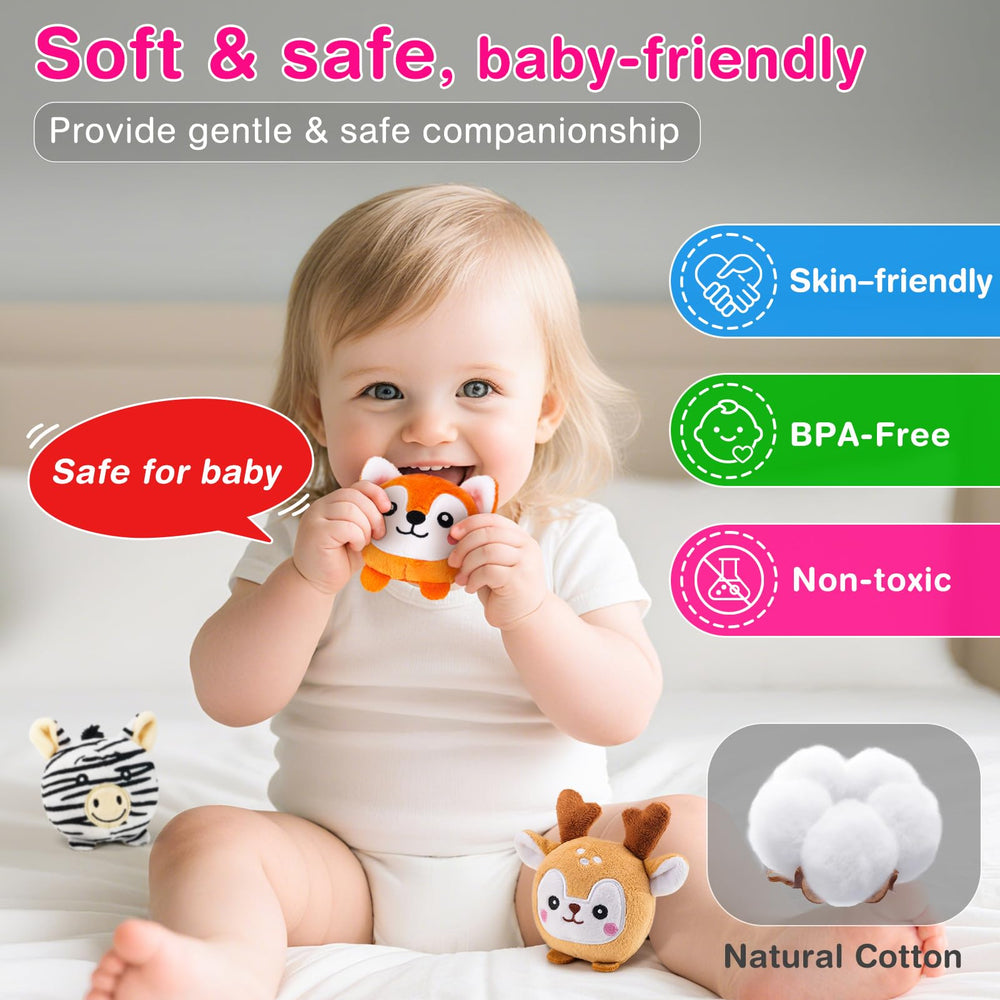 NECTAR BABY monkey plush encourages grasping and motor skill development on the go