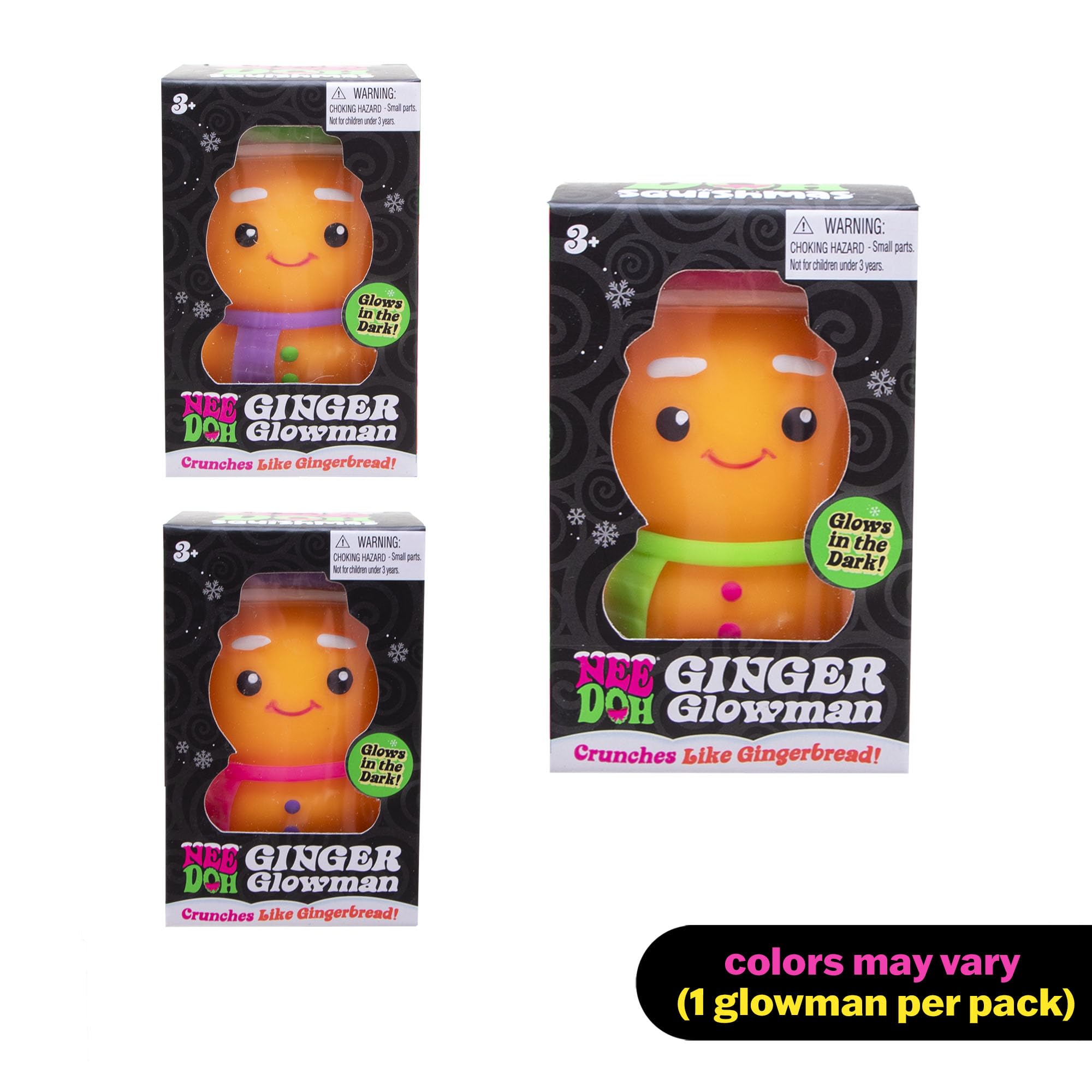Needoh NeeDoh Squishmas Ginger Glowman front view highlights cute smiling face and holiday charm.