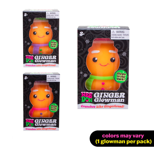 Needoh NeeDoh Squishmas Ginger Glowman front view highlights cute smiling face and holiday charm.