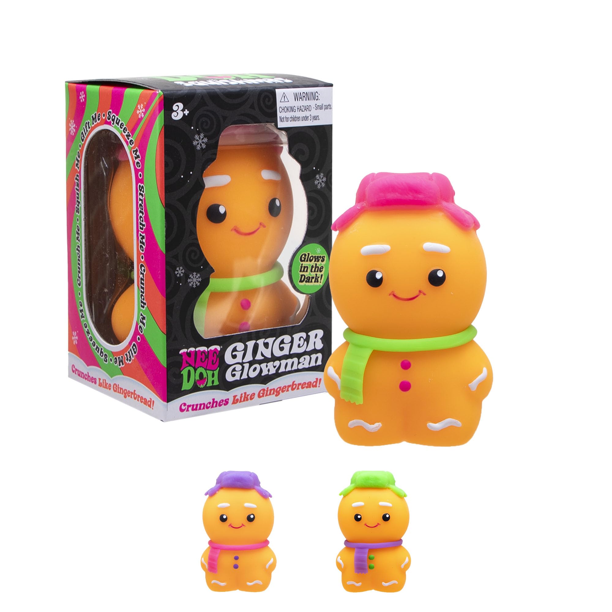 Needoh NeeDoh Squishmas Ginger Glowman in festive packaging for quick stress relief and playful fidgeting.