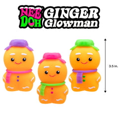 Needoh NeeDoh Squishmas Ginger Glowman top hat scarf scene emphasizes durable, reusable stress reliever.
