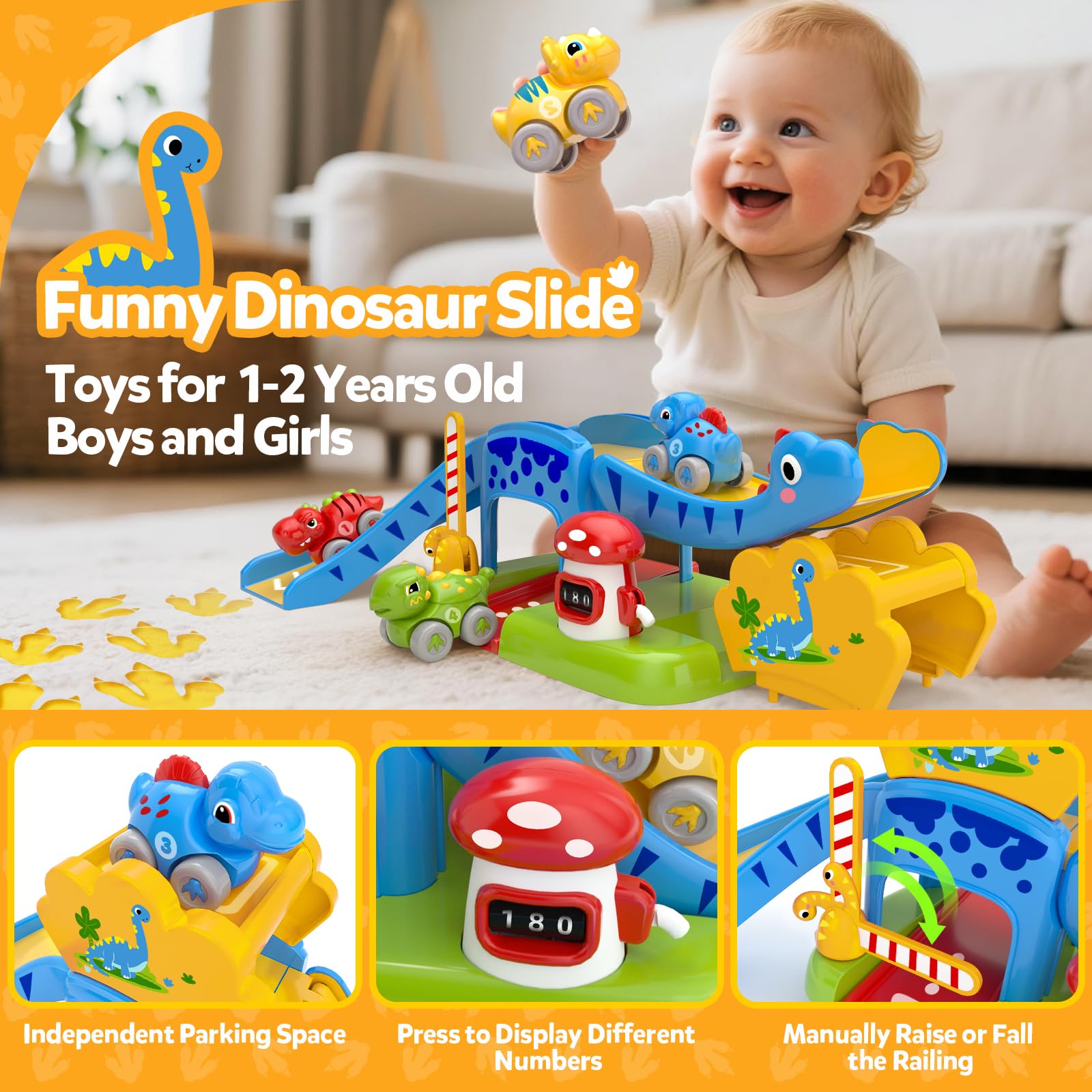 NEHEME playmat and dinosaurs encourage color and number recognition during hands-on play