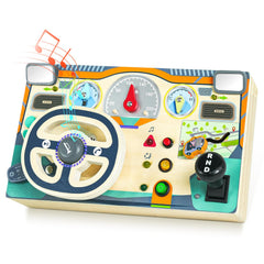 Neikko Busy Board steering wheel with LEDs supports imaginative play and fine motor skills.