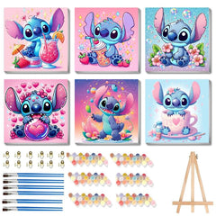nekpiahu 6-pack cartoon paint by numbers kit with frame and easel for kid creativity