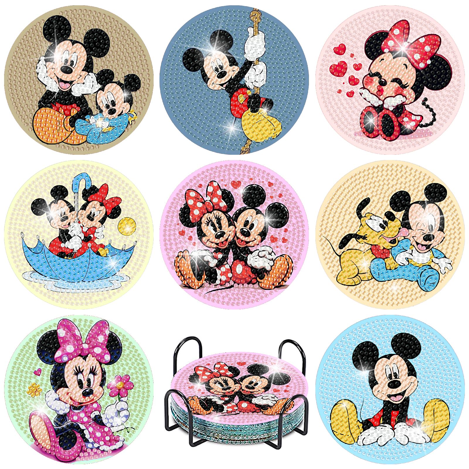 Nekpiahu 8-piece diamond painting coasters in vibrant colors for everyday use