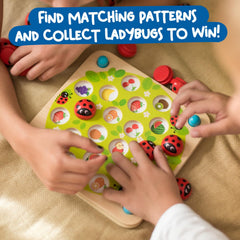 Nene Toys Ladybug Garden Memory Game wooden travel case keeps pieces organized on trips.