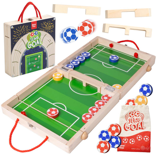 Nene Toys Sling Goal wooden case folded for easy storage and travel.