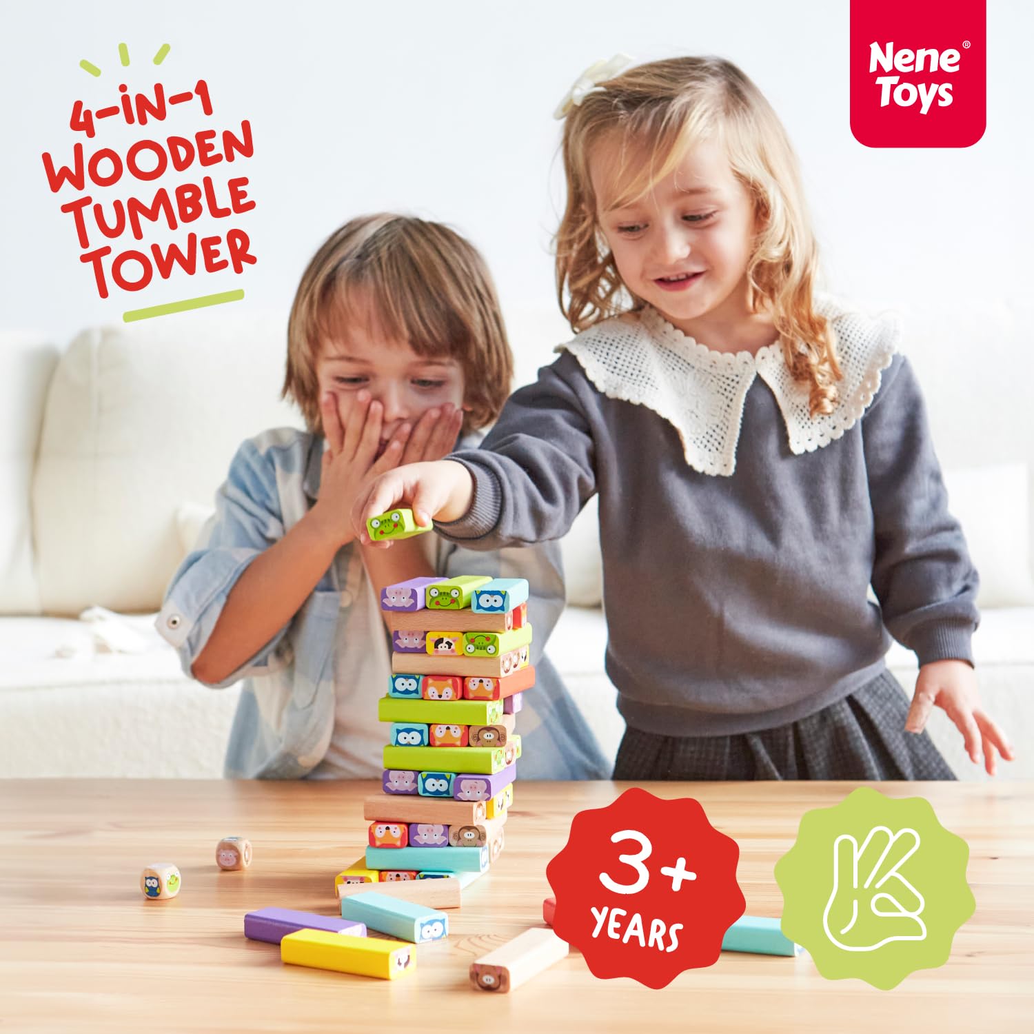 Nene Toys wooden tumble tower animal cards focus boosts planning and sequencing