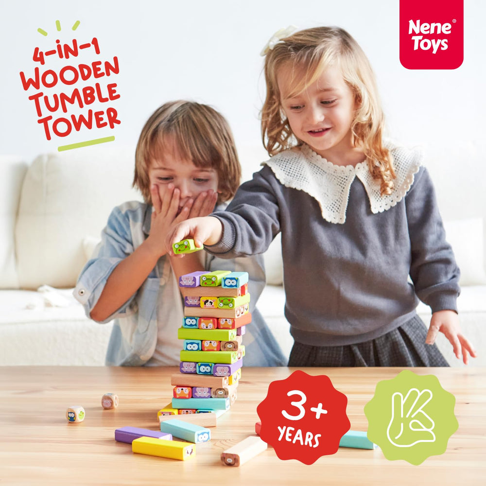 Nene Toys wooden tumble tower animal cards focus boosts planning and sequencing