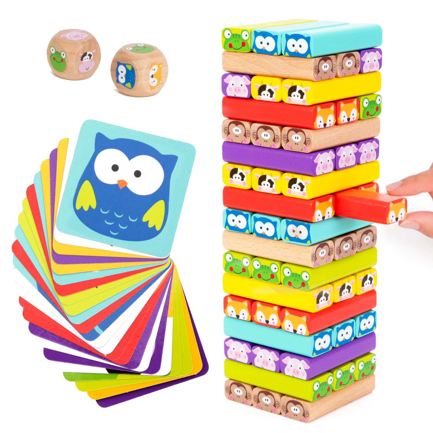 Nene Toys wooden tumble tower colors focus enhances color recognition and stacking