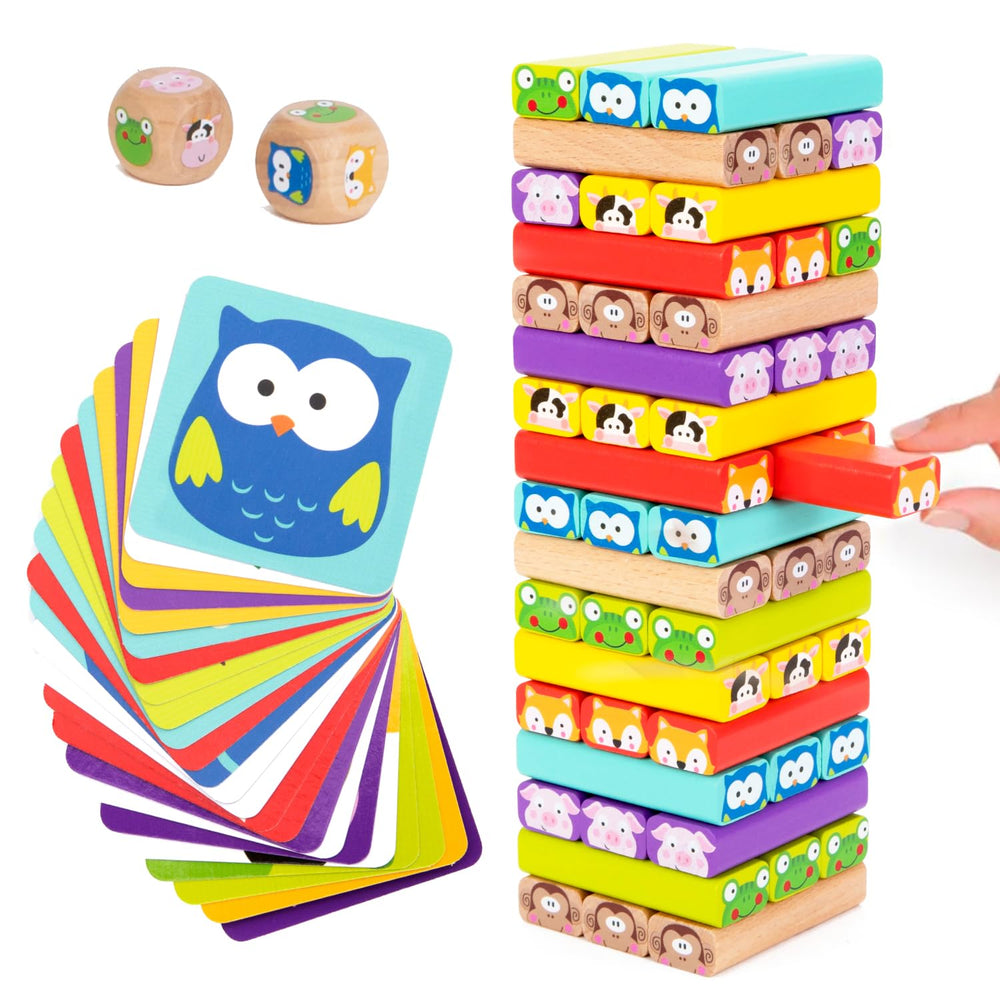 Nene Toys wooden tumble tower colors focus enhances color recognition and stacking