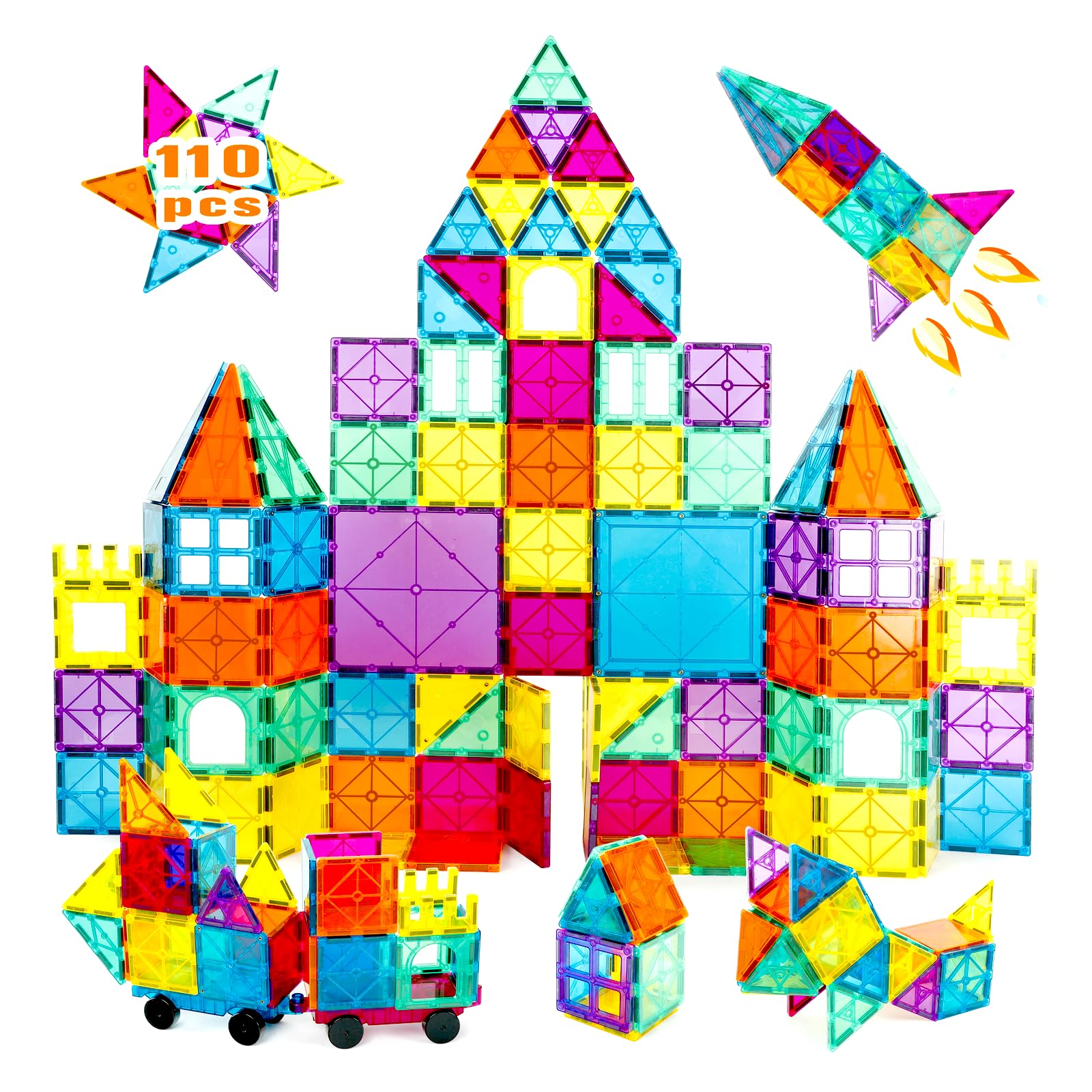NEOFORMERS magnetic car set showing strong magnets for stable builds and easy connections.