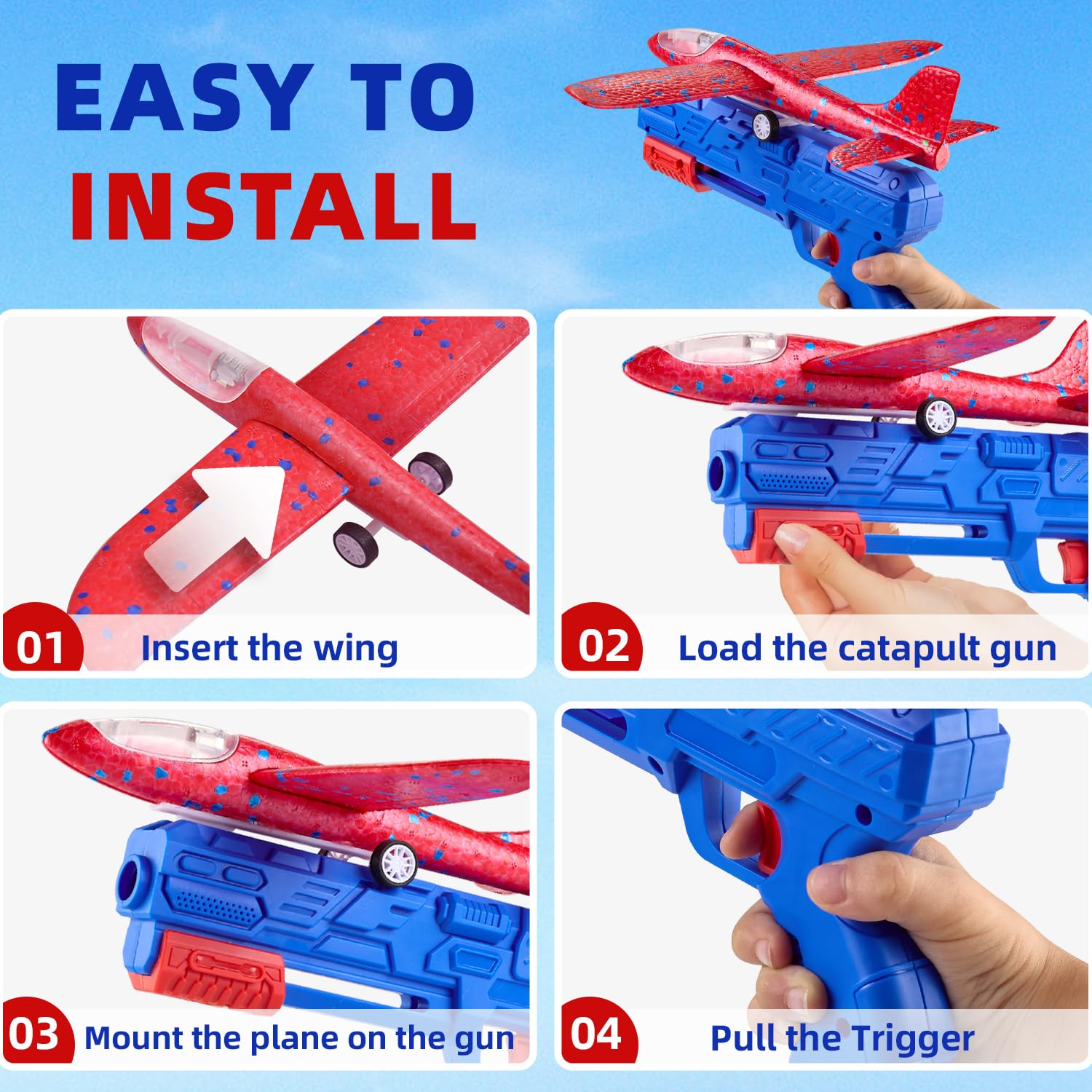 Neoot foam gliders blue with LED lights for night-time play.