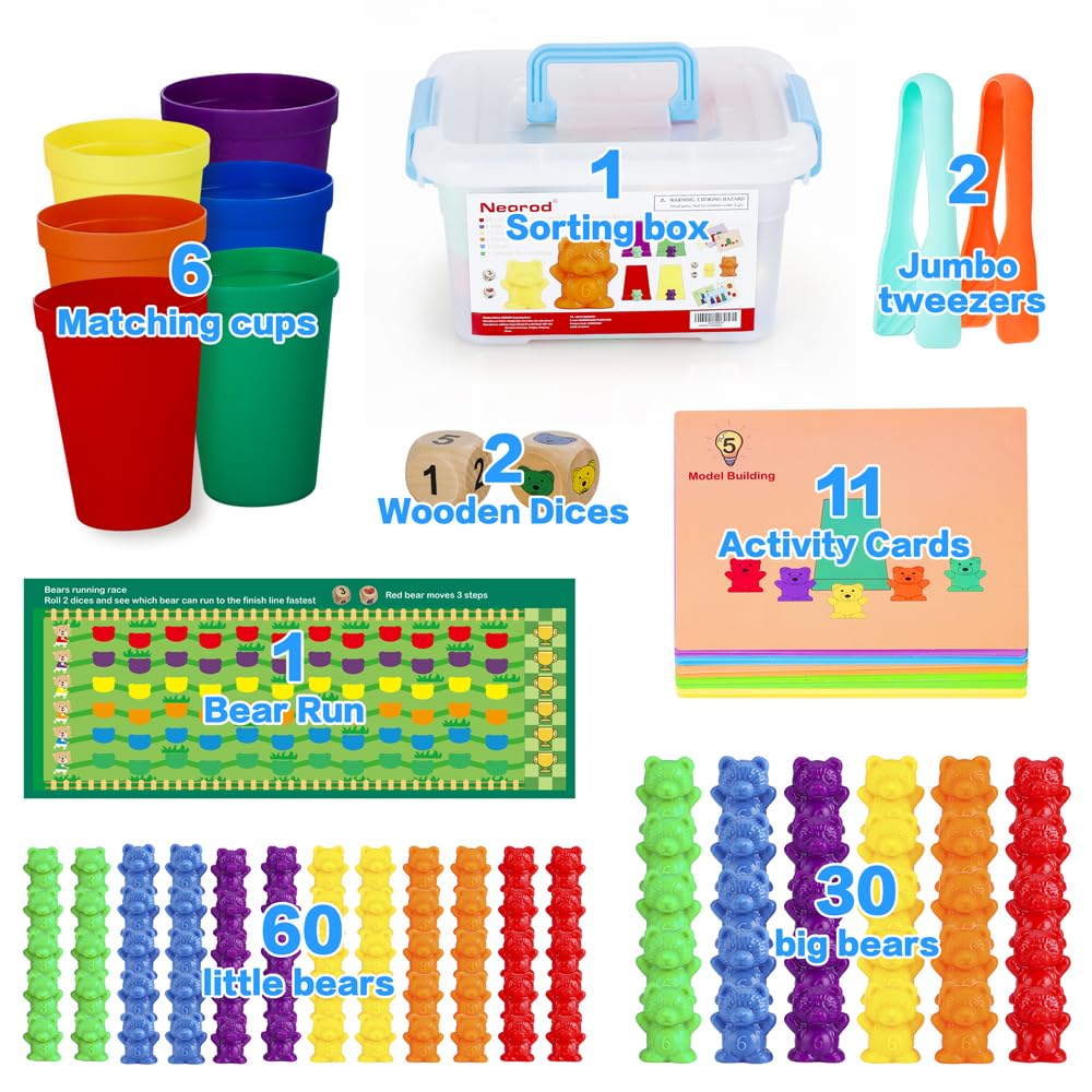 Math Bears Colorful NEOROD 90Pcs Rainbow Counting Bears – Color Sorting & Math Learning Ki ...