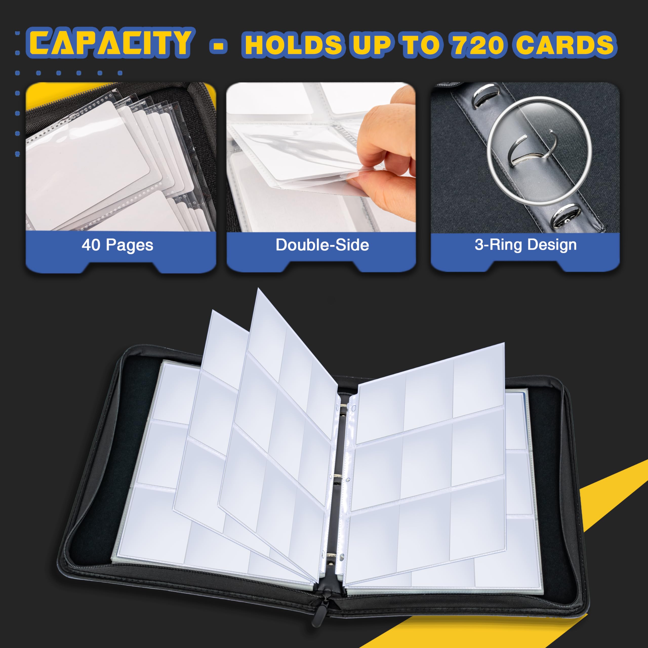 NeatoTek 720-card capacity with nine pockets per side keeps collections neatly visible