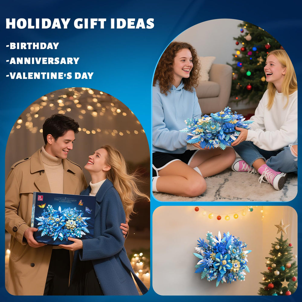 NERCISU blue flowers bouquet butterflies-06 captures four detachable butterflies for realism.