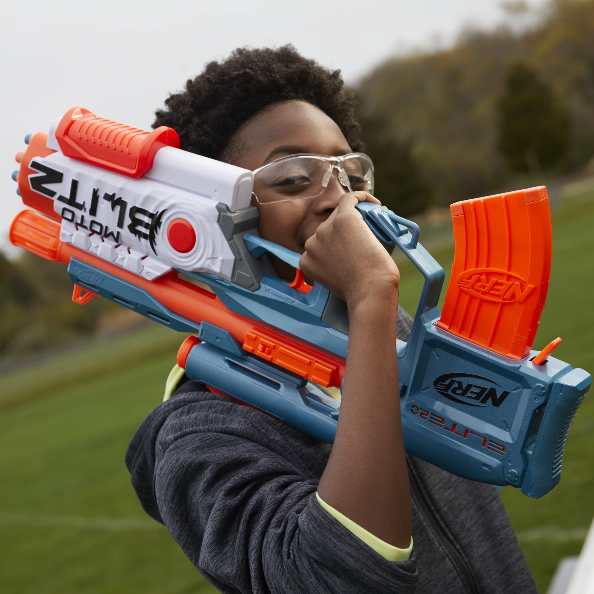 Nerf Elite 2.0 Motoblitz battery compartment powers the motor.