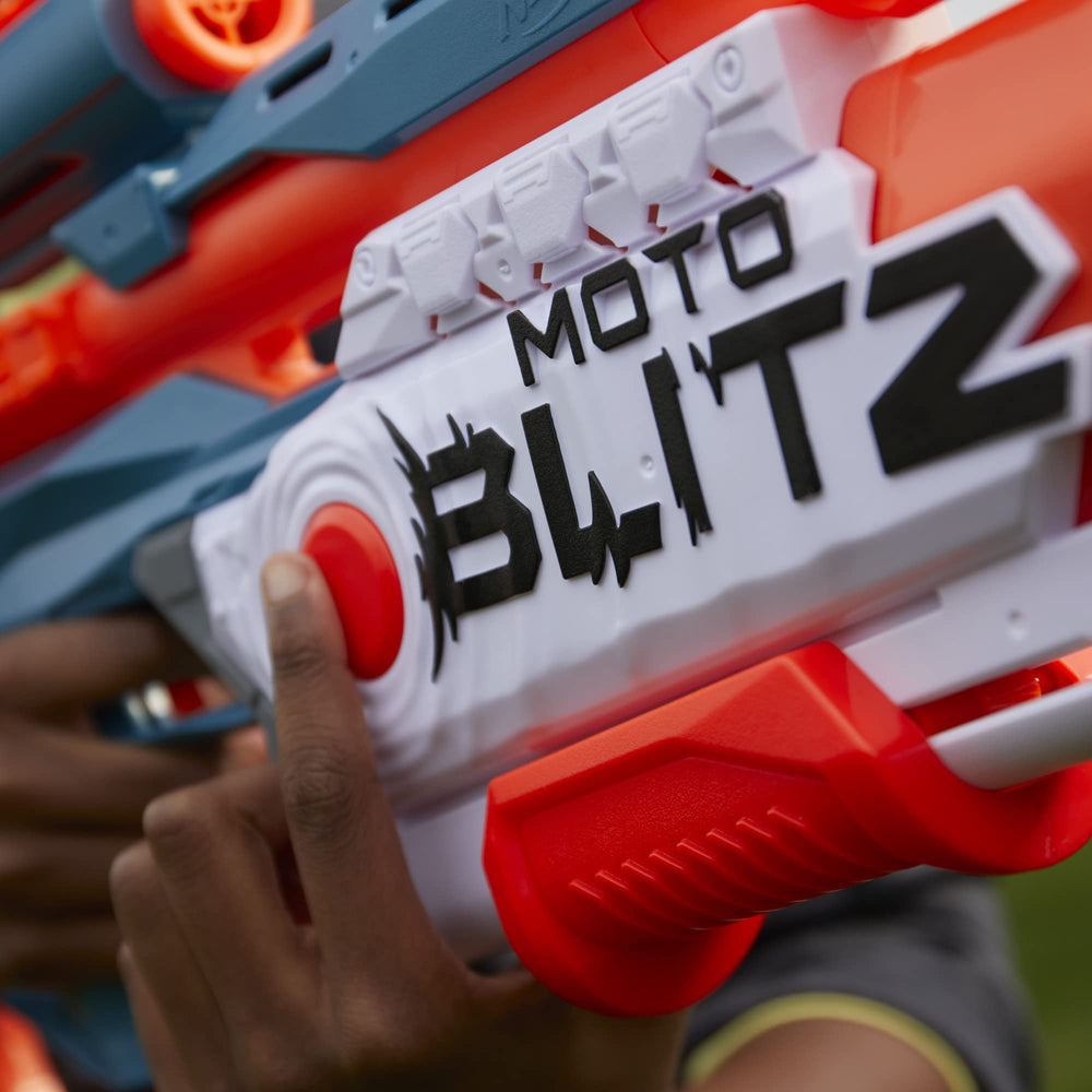 Nerf Elite 2.0 Motoblitz motorized blasting fires ten darts in a row.