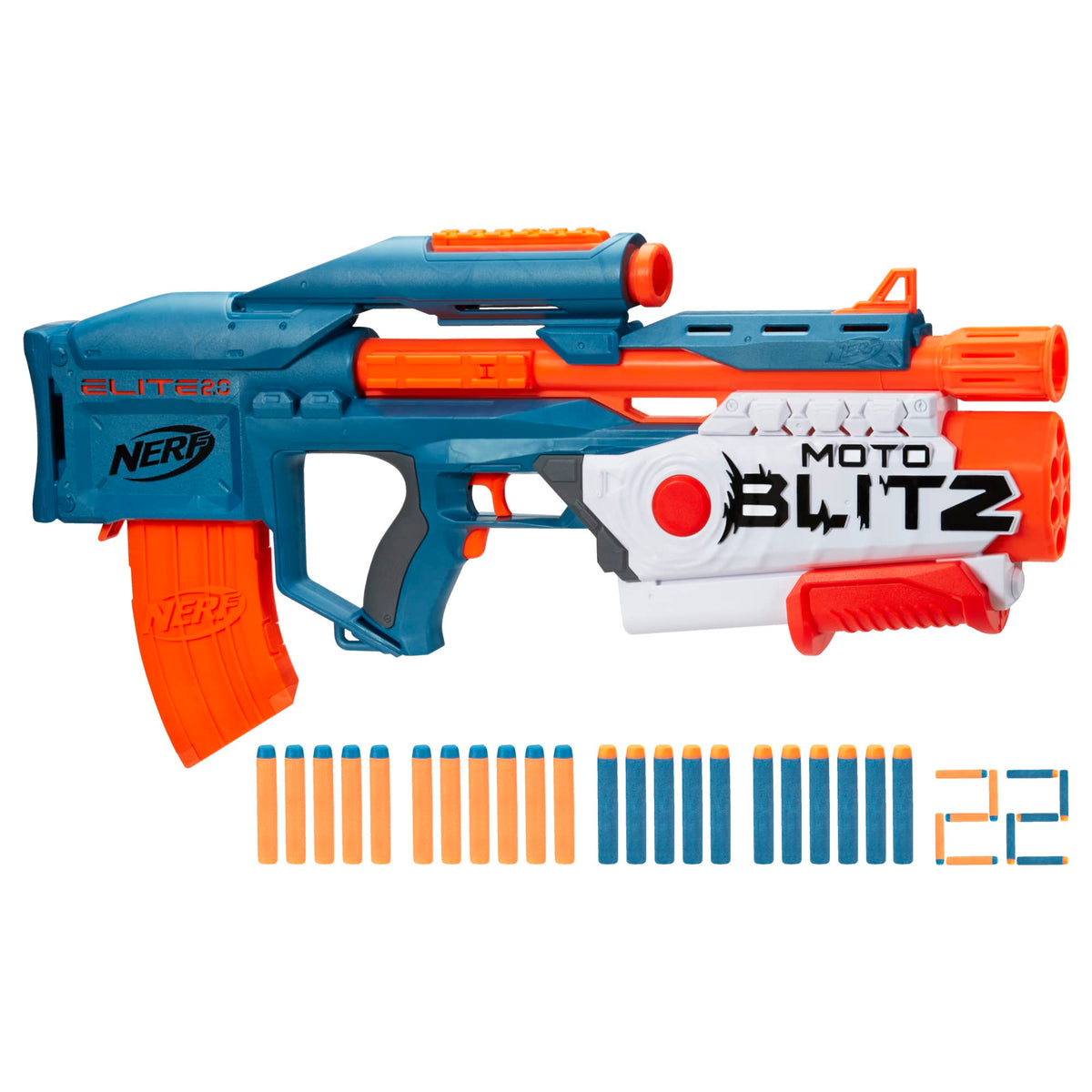 Nerf Elite 2.0 Motoblitz blaster with scope for precise aiming outdoors.