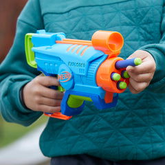 NERF Elite Junior Explorer 4-dart blast, fast target practice with foam darts.