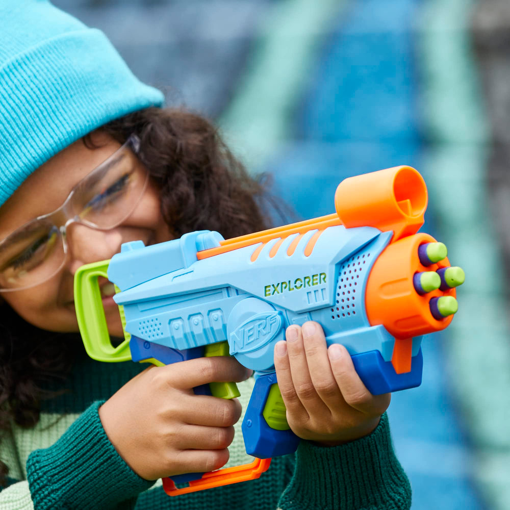 NERF Elite Junior Explorer lightweight handle suits small hands and easy carry.