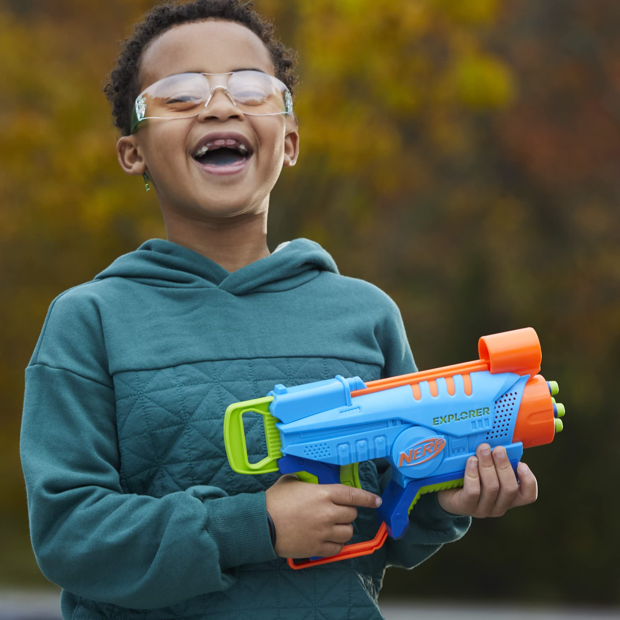 NERF Elite Junior Explorer outdoors in the yard with friends for active play.
