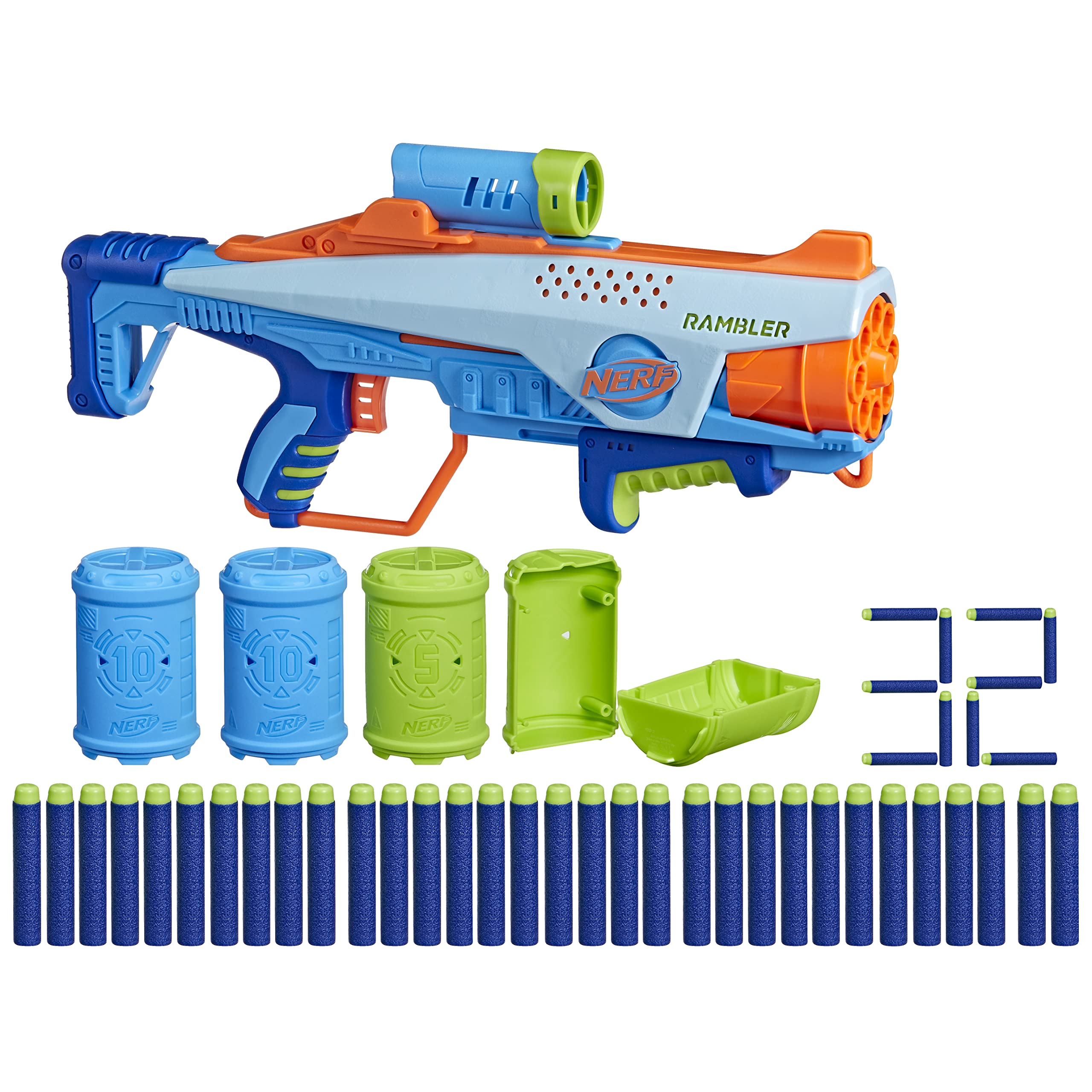 NERF Elite Junior Rookie Pack front view highlighting beginner-friendly blaster for indoor and outdoor play.