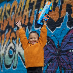 NERF Elite Junior Rookie Pack lightweight blaster for easy carrying by kids.